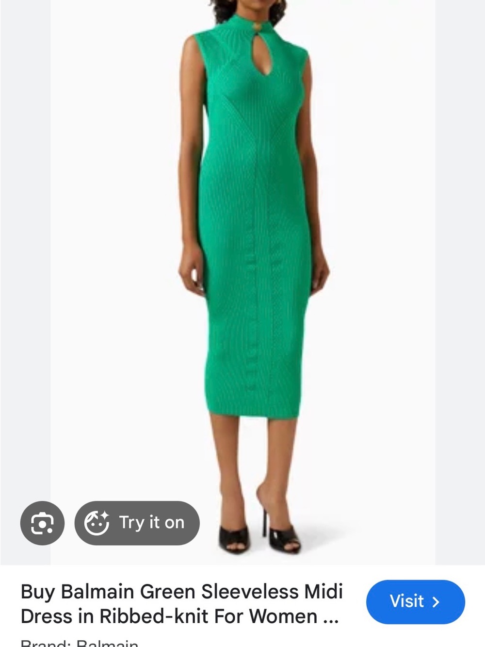 Balmain Emerald Green Sleeveless Ribbed-Midi Dress